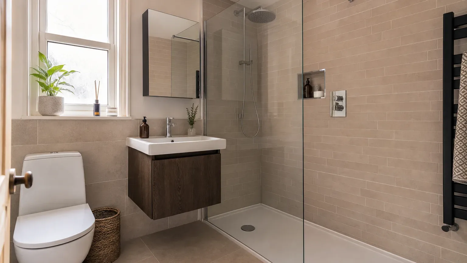 Illustrative AI-generated bathroom plumbing project image for a plumber website demonstration